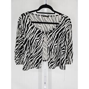 Intriguing Threads Womens Sz M Cropped 3/4 Sleeve Cardigan Zebra Print Cape